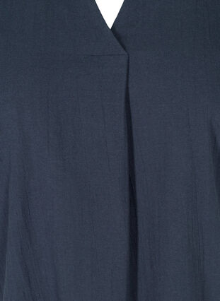 Katoenen top met korte mouwen, v-hals en kraag, Mood Indigo, Packshot image number 2