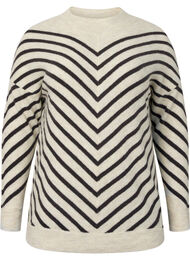 Gebreide blouse met diagonale strepen, Birch Mel. w stripes
