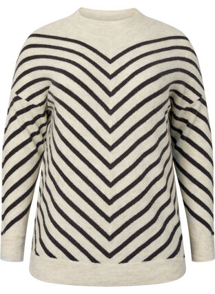 Gebreide blouse met diagonale strepen, Birch Mel. w stripes, Packshot image number 0