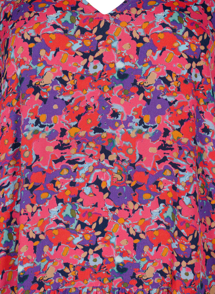 Viscose tuniek met A-lijn snit, Pink Small FL. AOP, Packshot image number 2