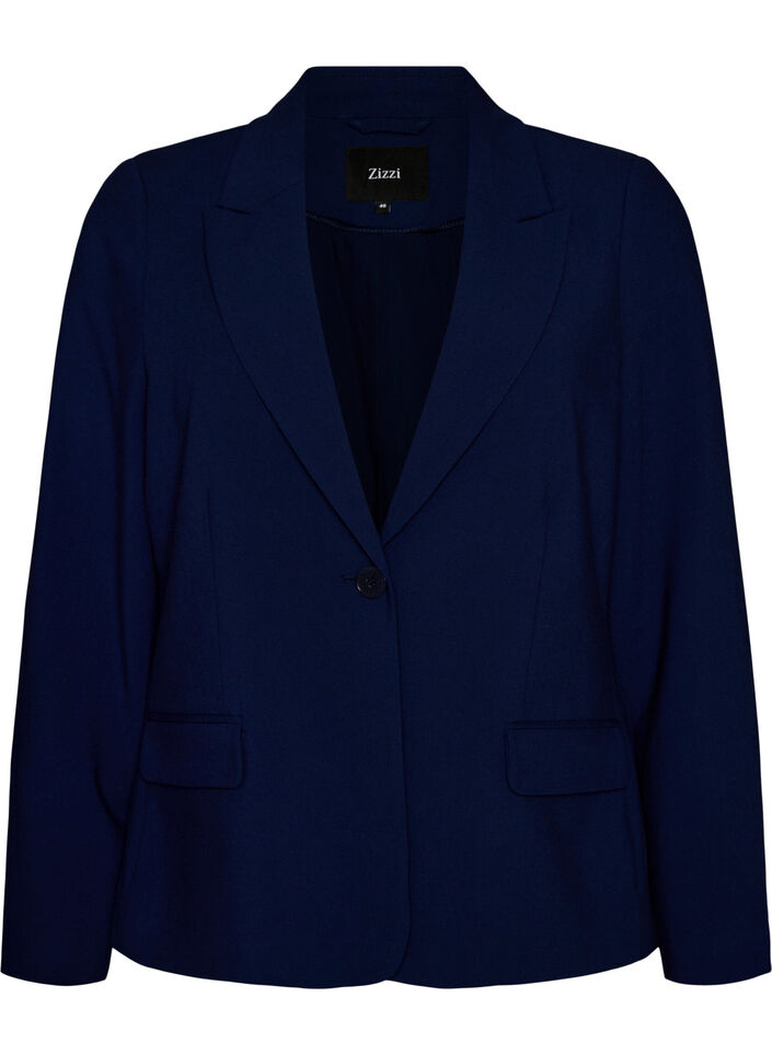 Klassieke blazer met knoopsluiting en zakken, Blauw, Packshot image number 0