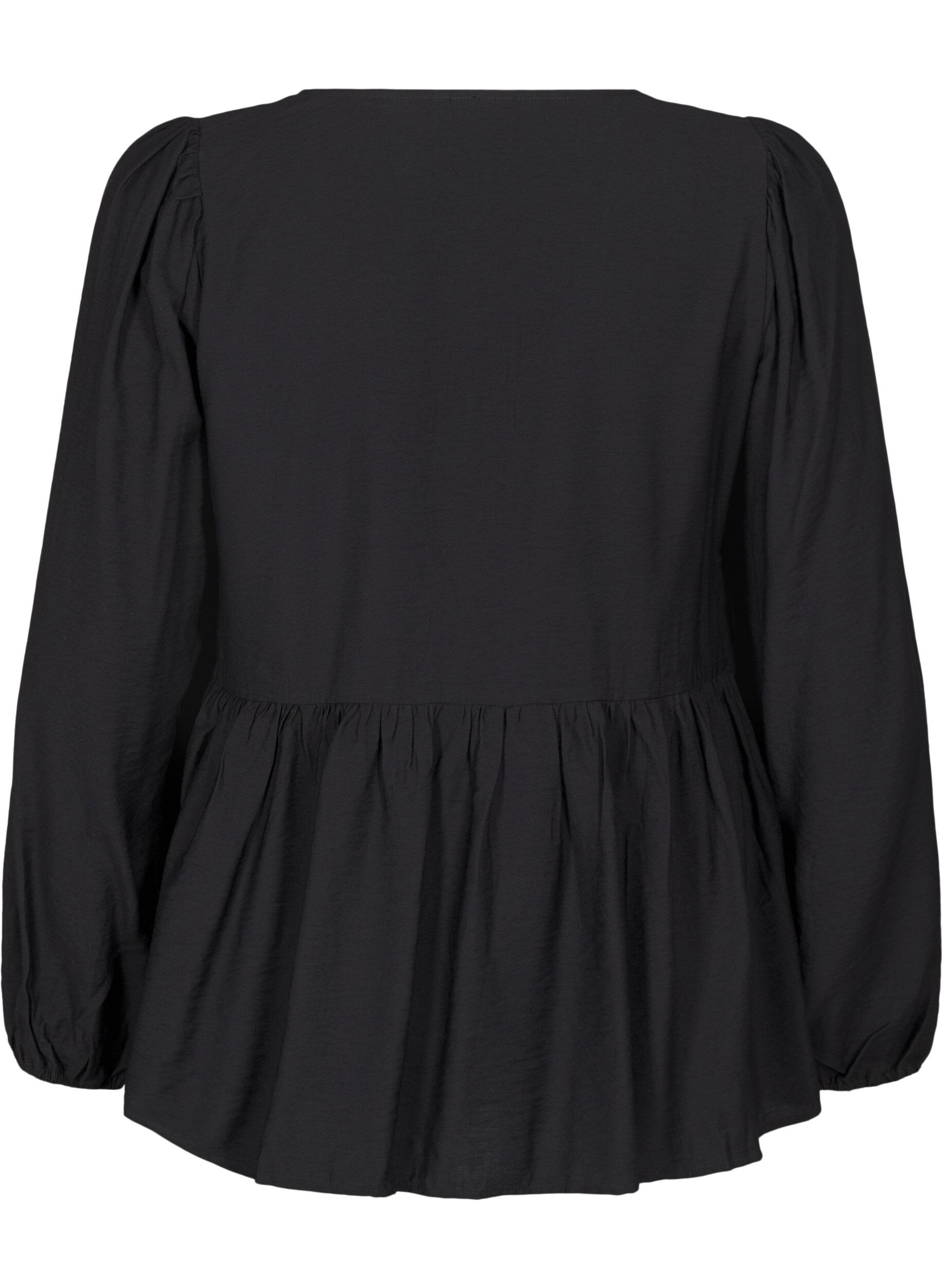Zizzi Blouse met parelsstrikken en lange mouwen, Black, Packshot image number 1