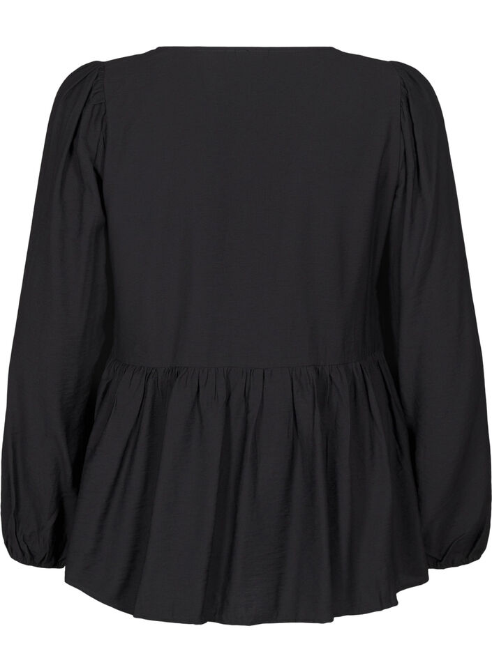 Blouse met parelsstrikken en lange mouwen, Black, Packshot image number 1