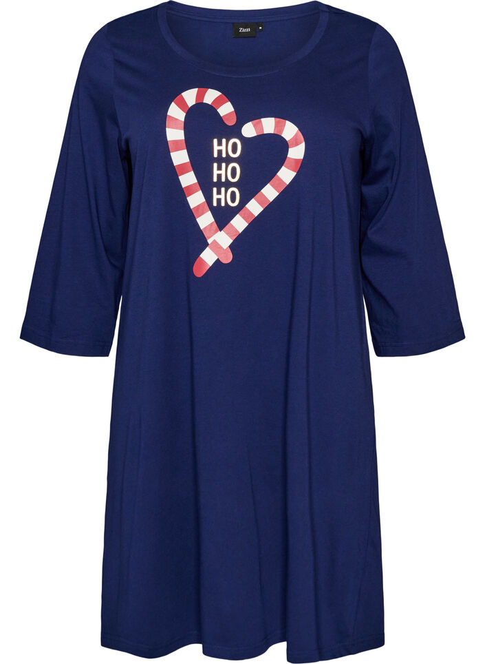 Nachthemd in biologisch katoen met kerstmotief, Blauw, Packshot image number 0