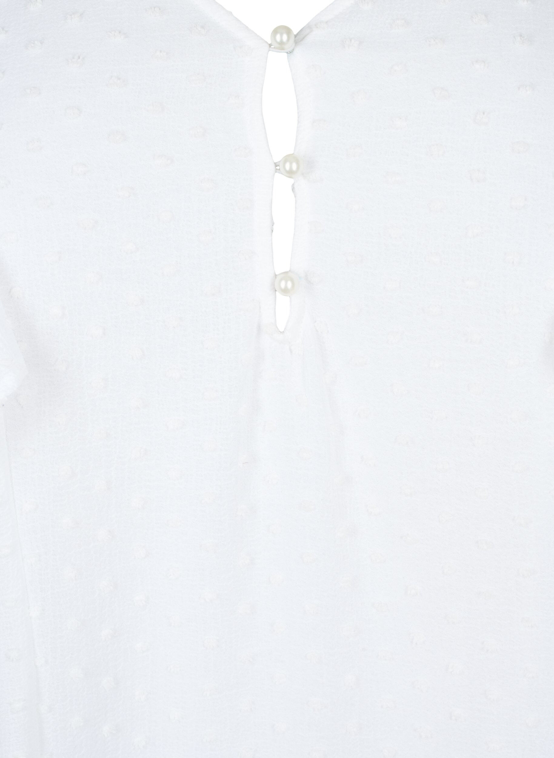 Zizzi Blouse met gestippelde textuur en korte mouwen, Bright White, Packshot image number 2