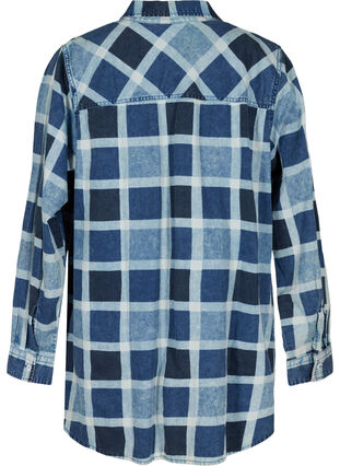 Geruite blouse met borstzakken in katoen, Blue/Black Check, Packshot image number 1