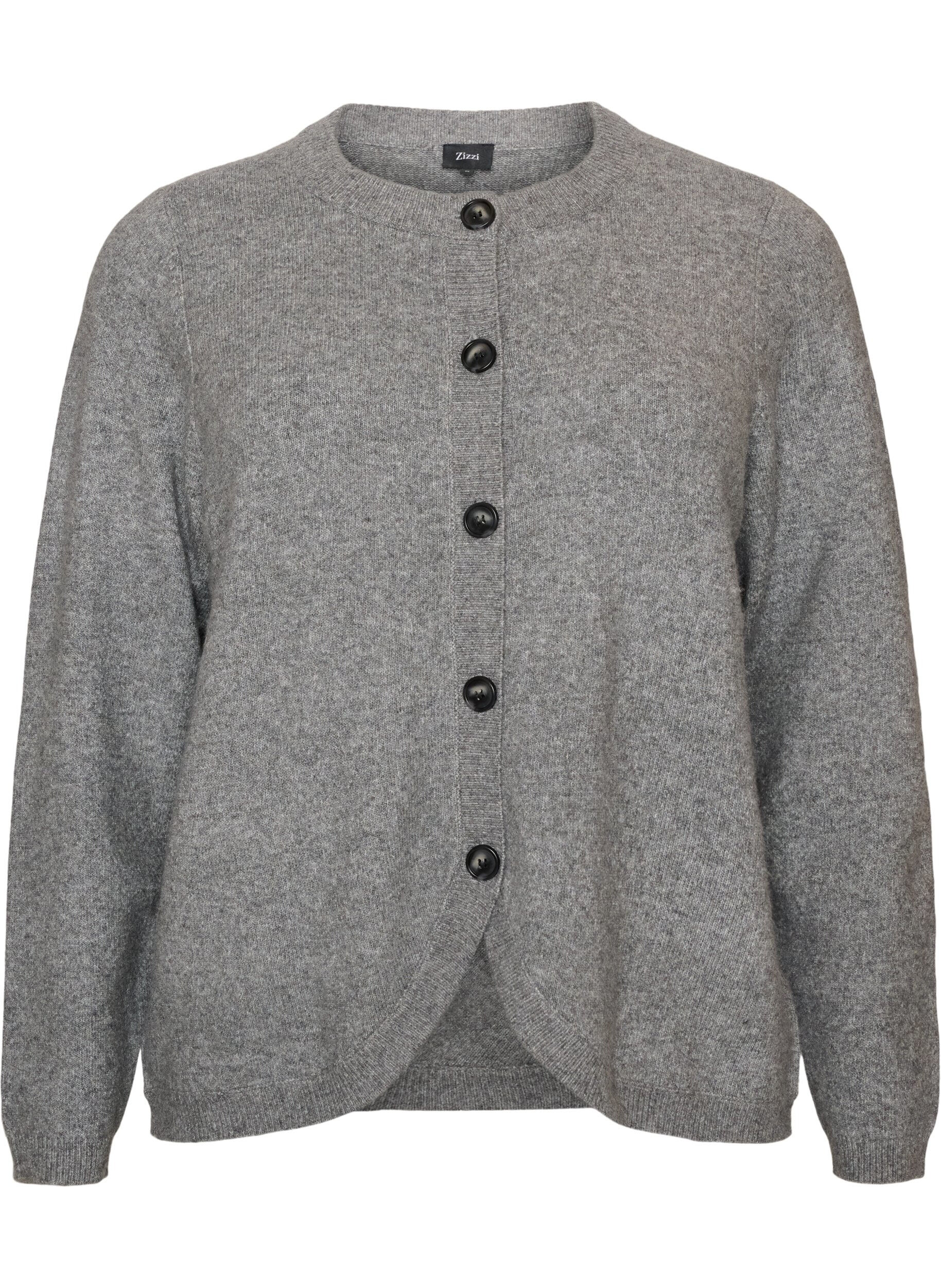 ZizziCardigan met knopen en een ronde voorkant, Grijs, Packshot image number 0