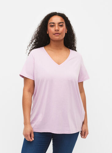 T-shirt met korte mouwen en v-hals, Lavender Frost, Model image number 0