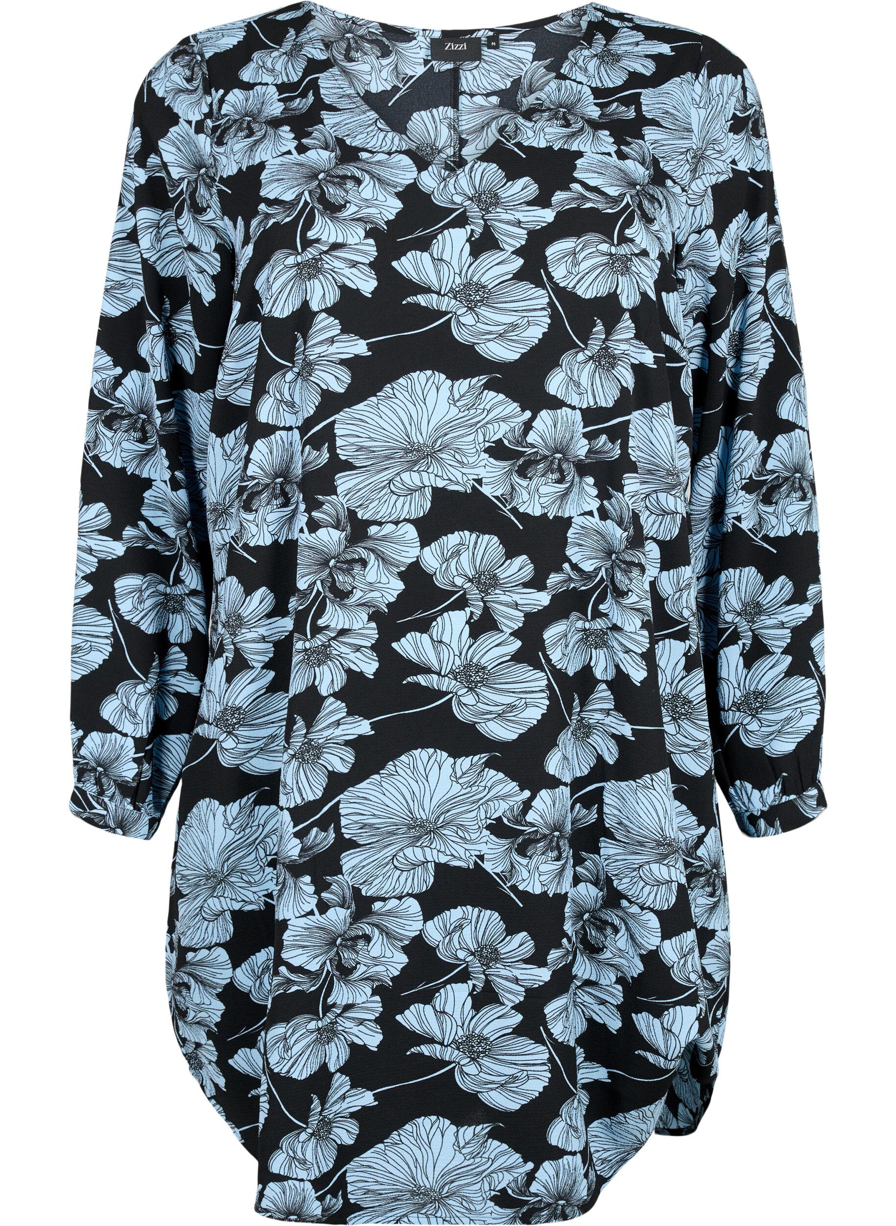 Zizzi Jurk met V-hals en print, Black B. Flower AOP, Packshot image number 0