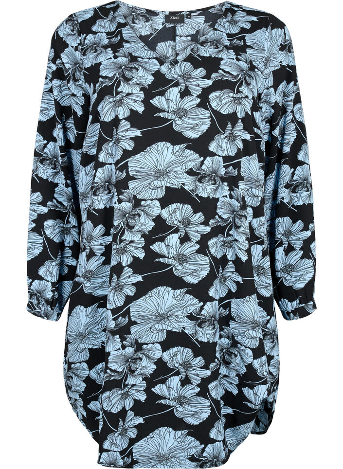 Jurk met V-hals en print, Black B. Flower AOP, Packshot image number 0