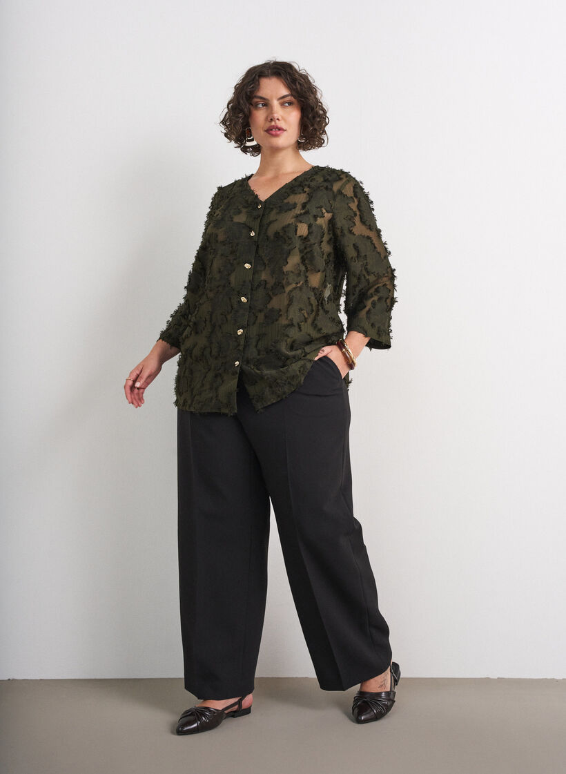 Blouse met rafelige draden en textuur, Groen, Model image number 1