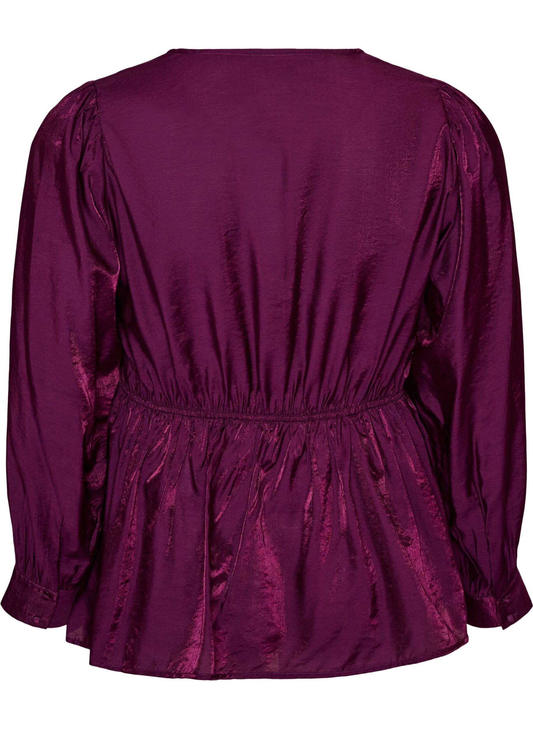 ZizziGlanzende viscose blouse met peplumeffect, Paars, Packshot image number 1