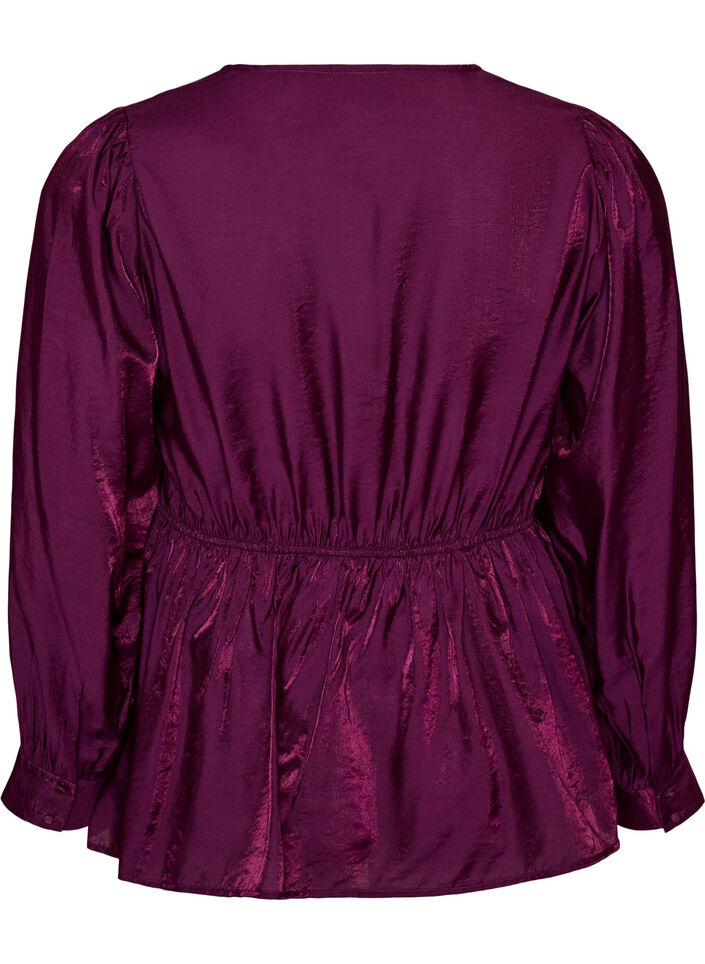 Glanzende viscose blouse met peplumeffect, Paars, Packshot image number 1