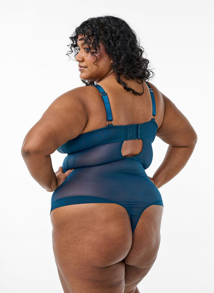 Bodystocking van kant en mesh, Blauw, Model image number 1
