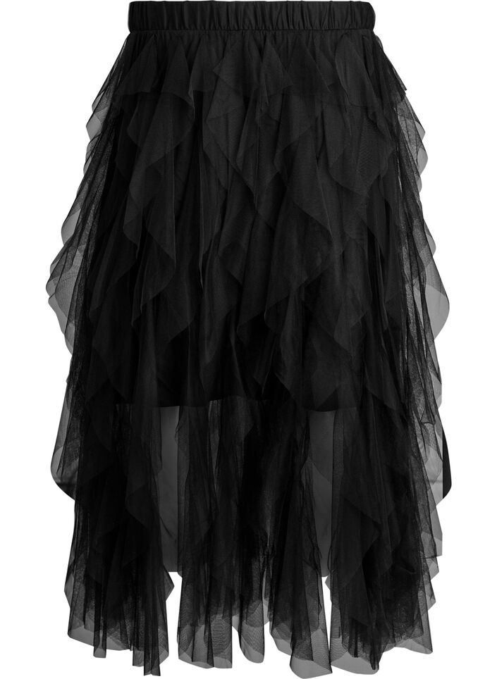 Midirok van tule met elastische tailleband, Zwart, Packshot image number 1