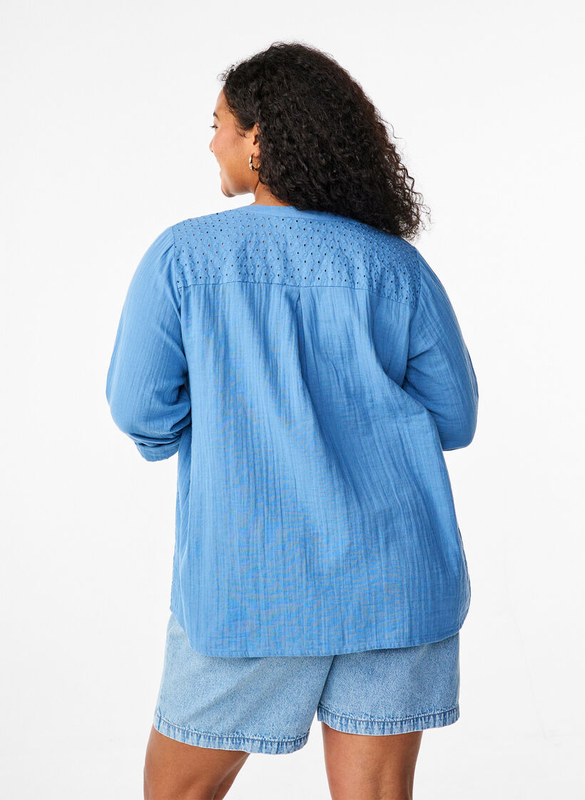 Katoenen blouse met broderie anglaise en 3/4 mouwen, Riverside, Model image number 1