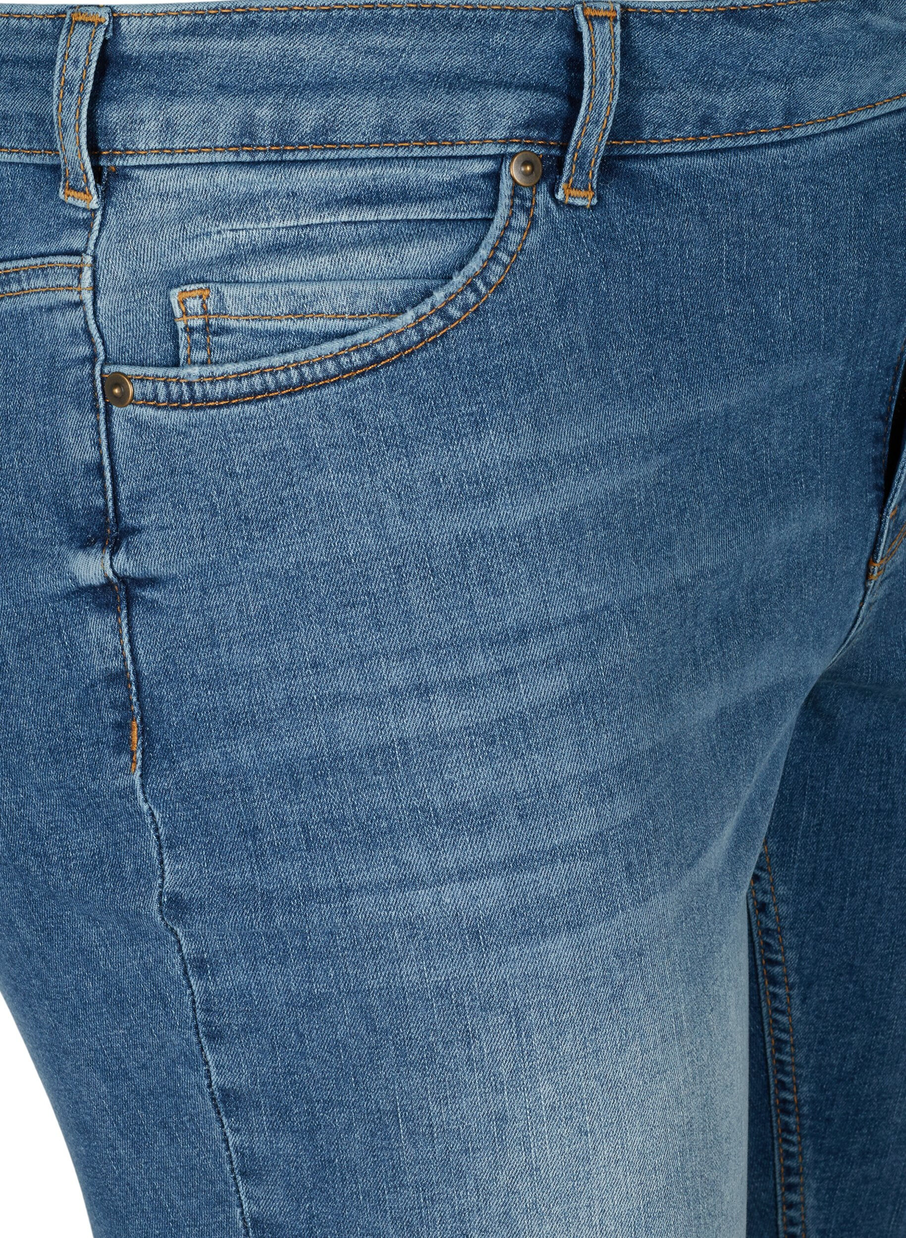 Zizzi Denim short met hoge taille en onafgewerkt randen, Dark blue denim, Packshot image number 2