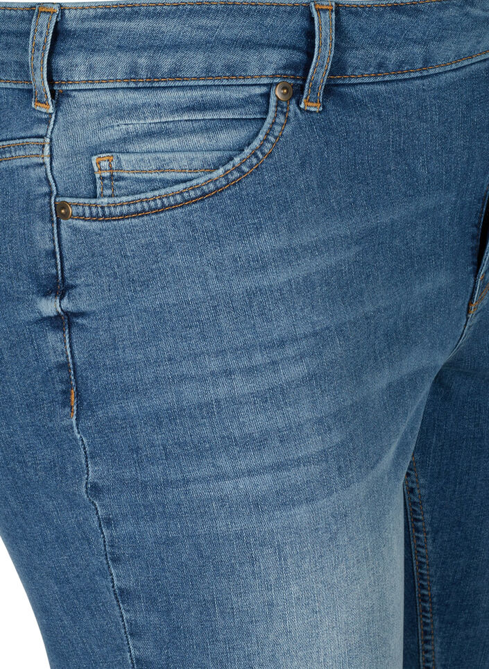 Denim short met hoge taille en onafgewerkt randen, Dark blue denim, Packshot image number 2