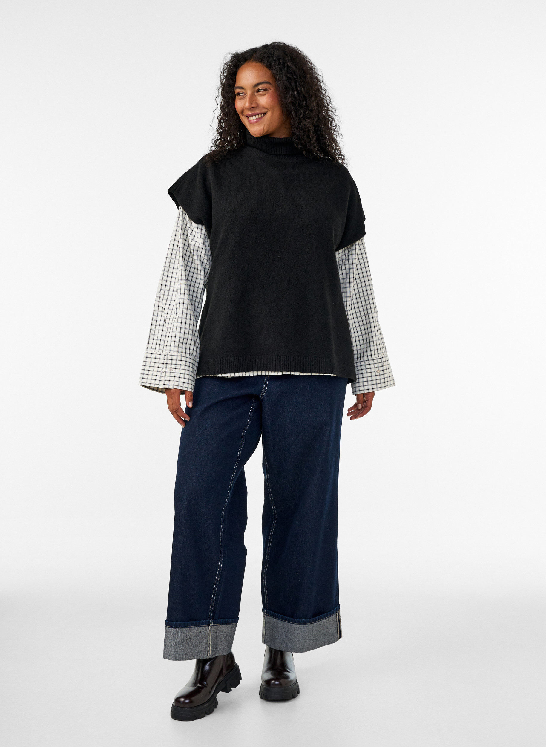 ZizziGebreide vest met col, Zwart, Model image number 1