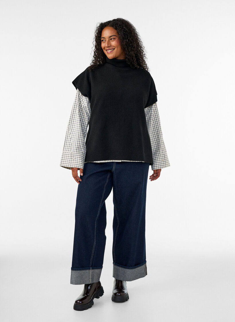 Gebreide vest met col, Zwart, Model image number 1