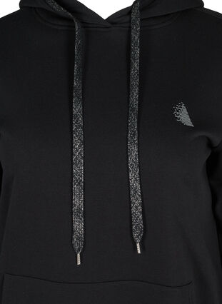 Lang sweatshirt met capuchon en zak, Black, Packshot image number 2