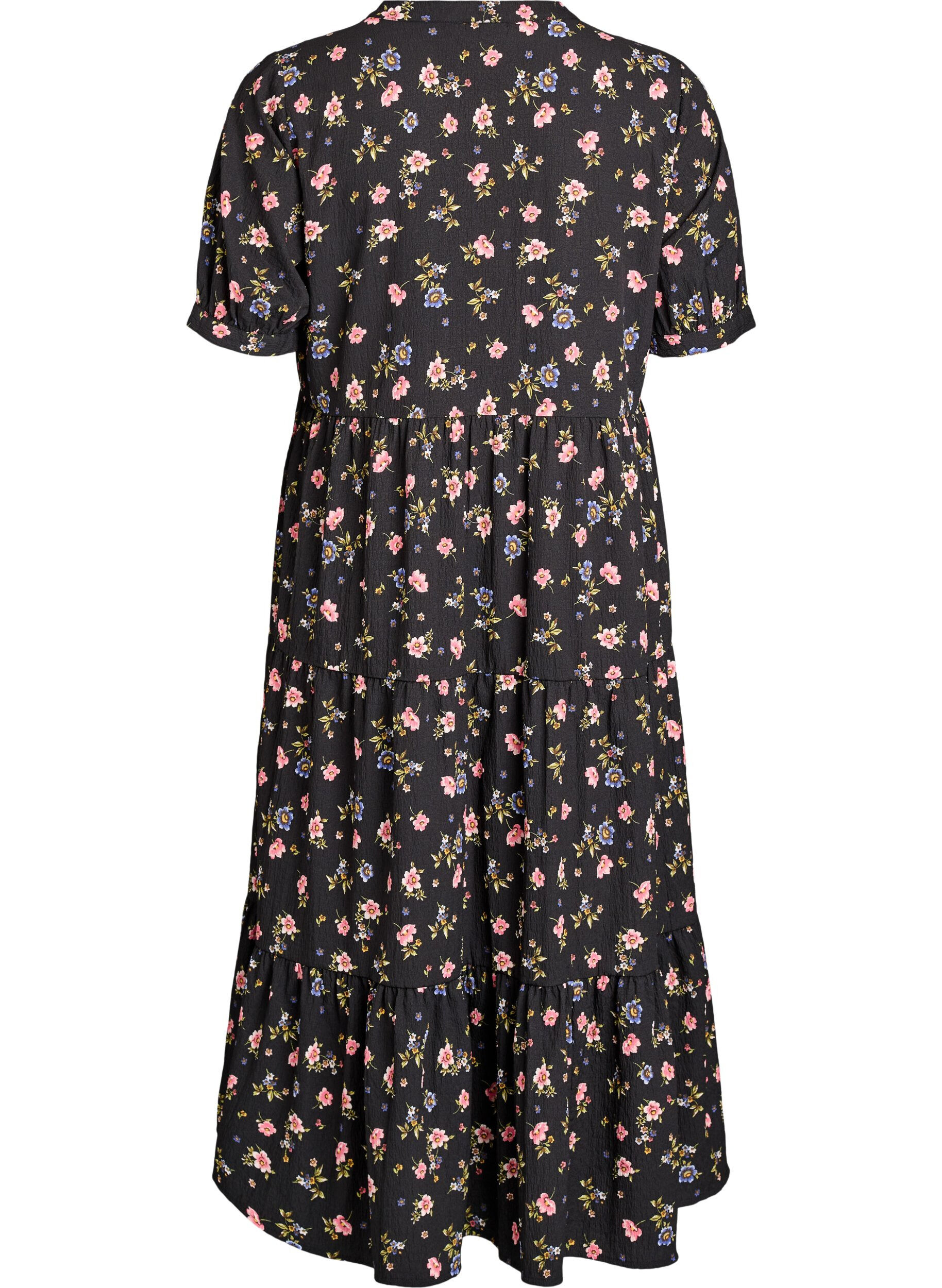 ZizziEnkellange jurk met korte mouwen en gelaagde ruches, Zwart, Packshot image number 1