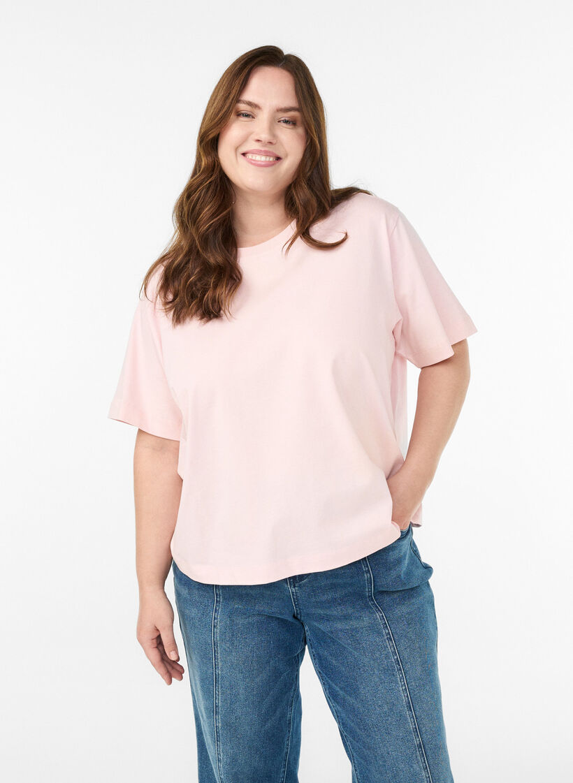 Boxy katoenen T-shirt, Roze, Model image number 0