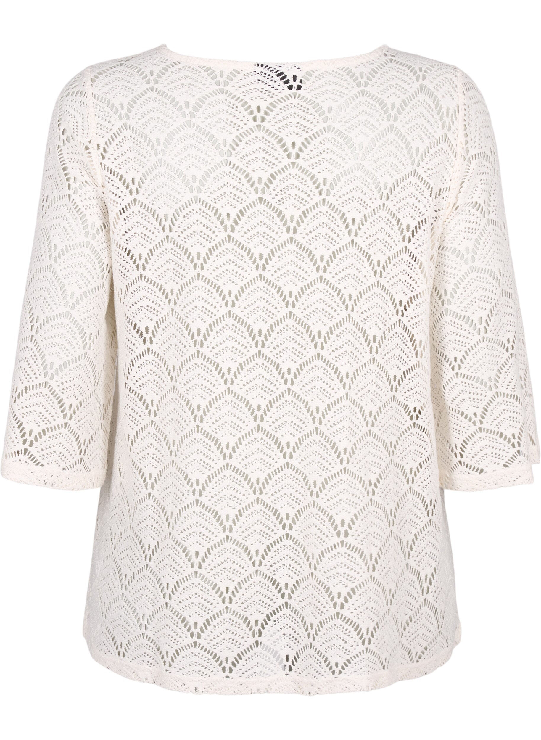 Zizzi Crochet Blouse met 3/4 mouw, Sandshell, Packshot image number 1