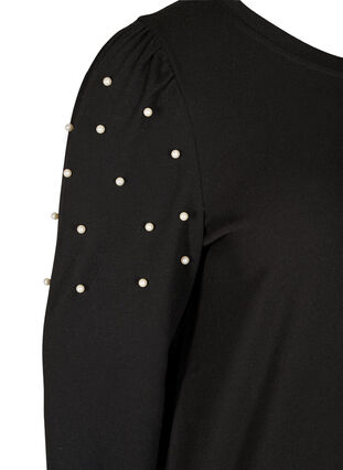 Top met lange mouwen en decoratieve parels , Black, Packshot image number 3
