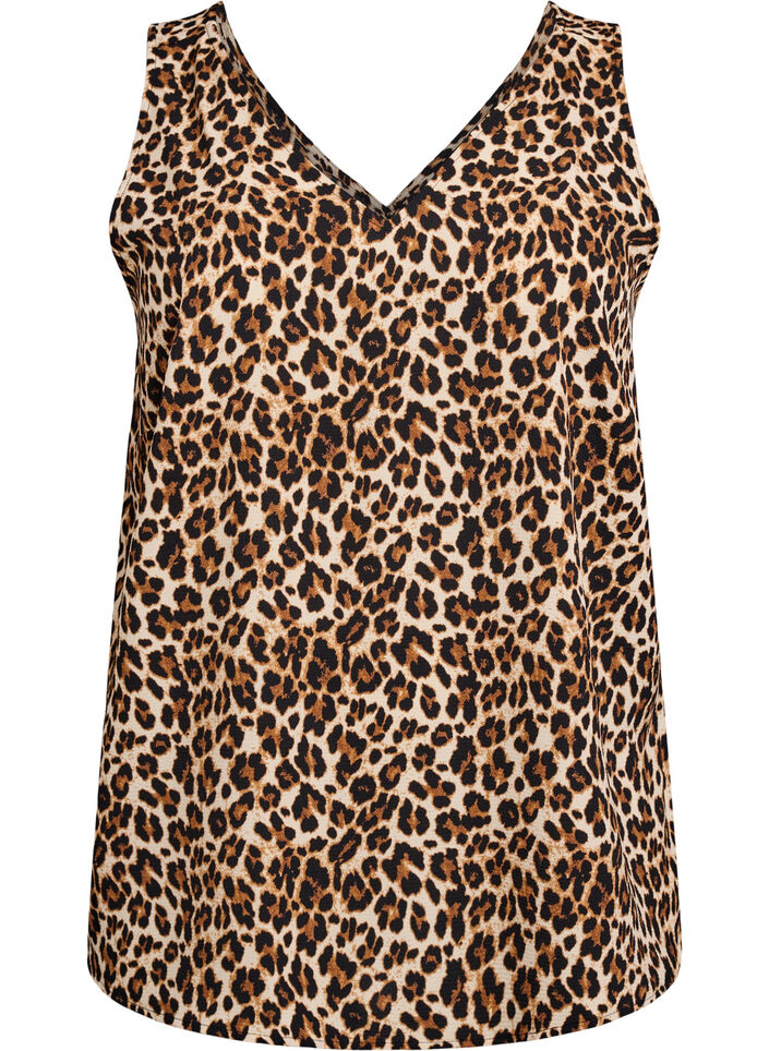 Top met print en V-hals, Groen, Packshot image number 0
