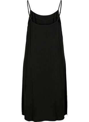 Midi-jurk in viscose met dunne bandjes, Black, Packshot image number 1