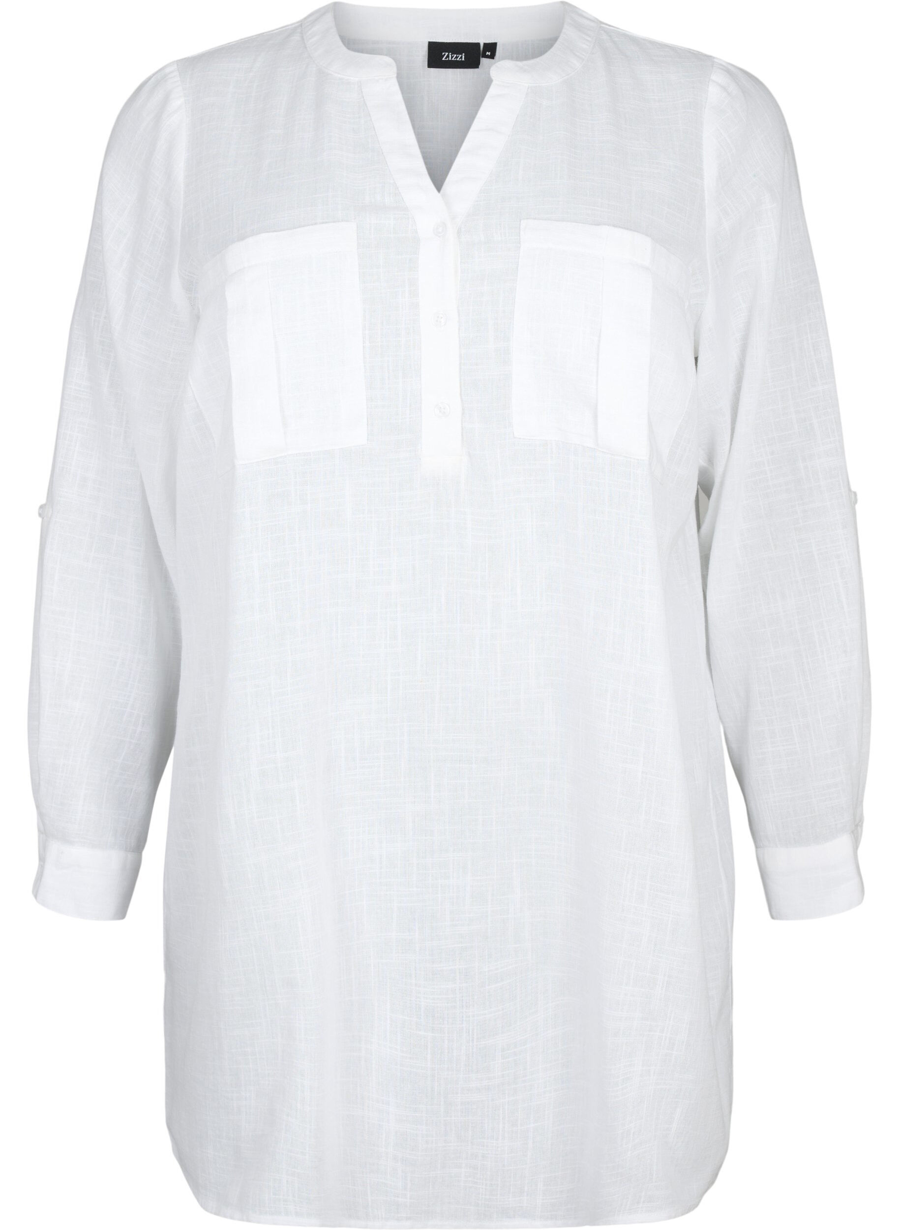 Zizzi Tuniek van katoen met 3/4 mouwen, Bright White, Packshot image number 0