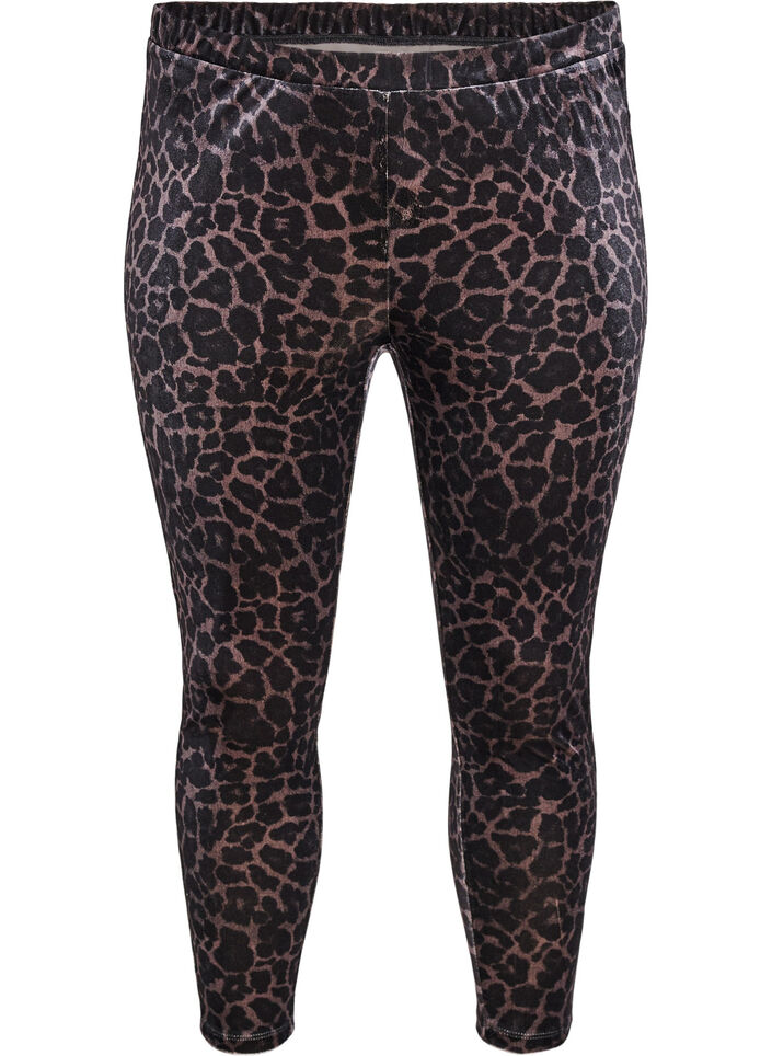 Velour leggings met luipaardpatroon, Bruin, Packshot