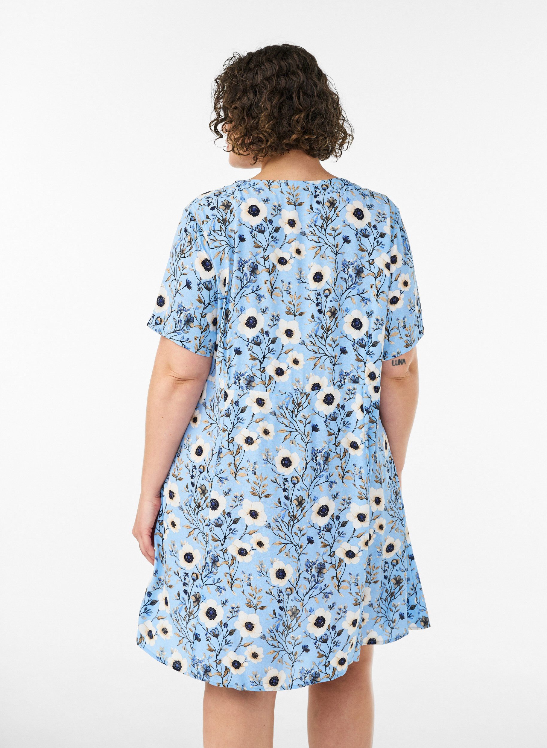 ZizziKorte jurk met bloemenprint, Blauw, Model image number 2
