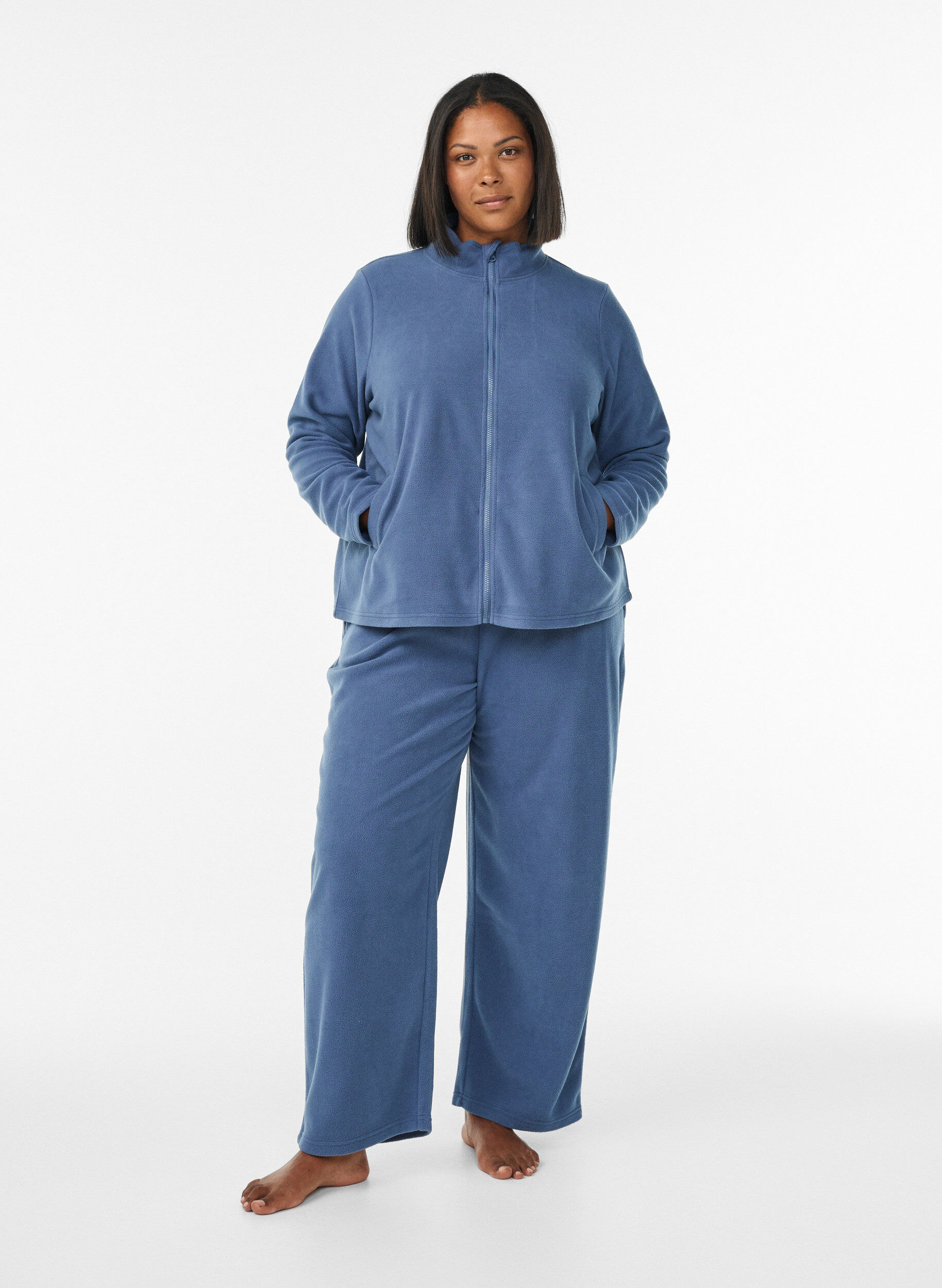 ZizziFleecetop met ritssluiting en hoge kraag, Blauw, Model image number 1