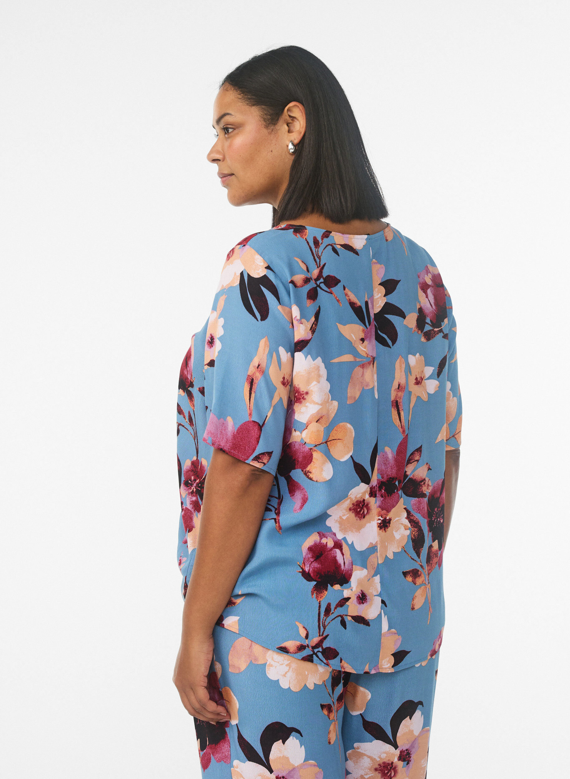 Zizzi Viscose blouse met korte mouwen met print, Blauw, Model image number 2