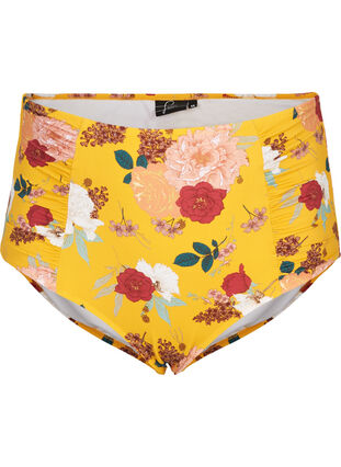 Bikinibroekje met hoge taille en bloemenprint, Yellow Flower Print, Packshot image number 0