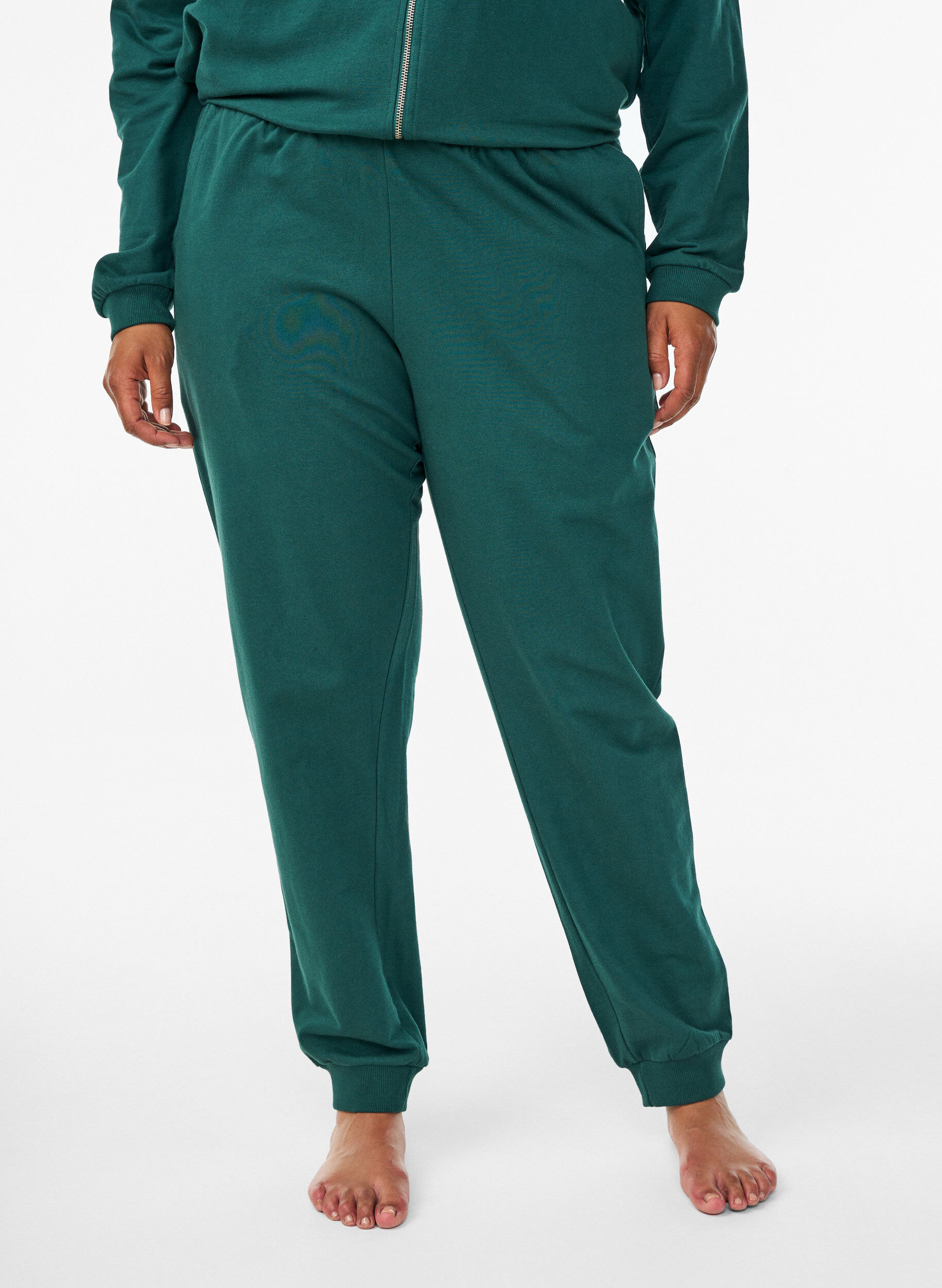 Zizzi Hoge taille katoenen sweatpants, Groen, Model image number 2