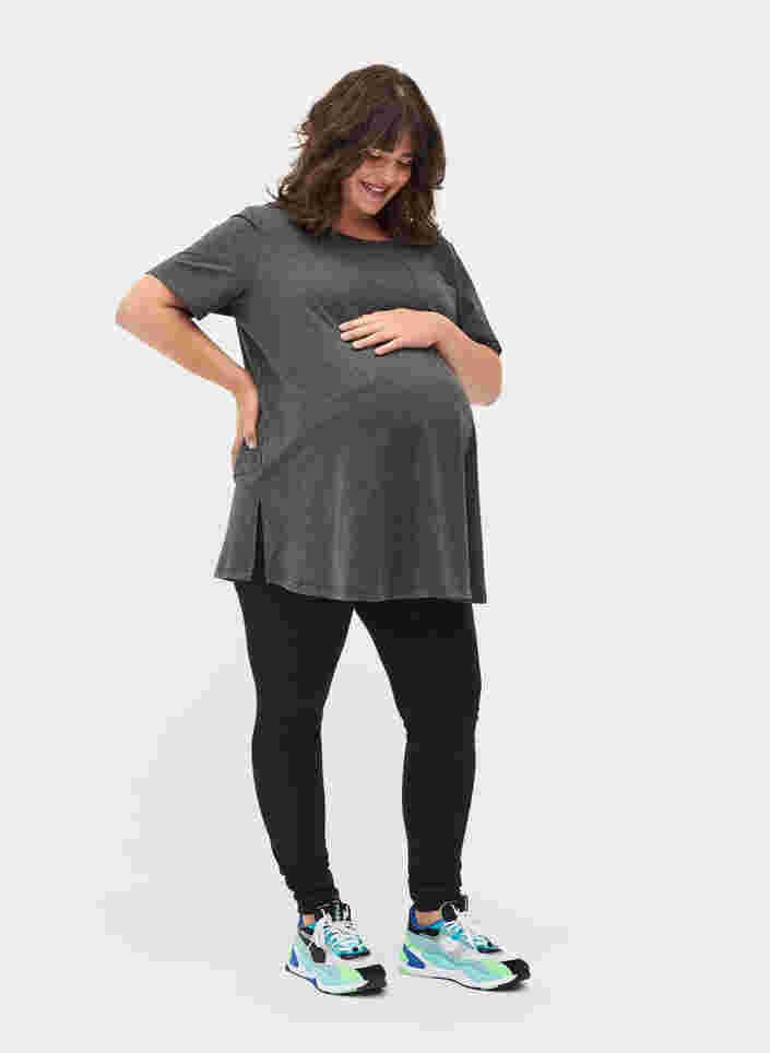 Zwangerschaps t-shirt in katoen met korte mouwen , Dark Grey Melange, Model image number 2