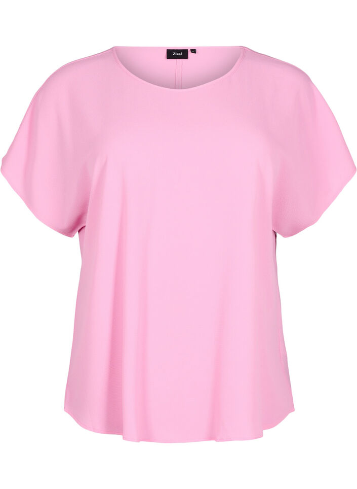 Blouse met korte mouwen en een ronde halslijn, Roze, Packshot image number 0