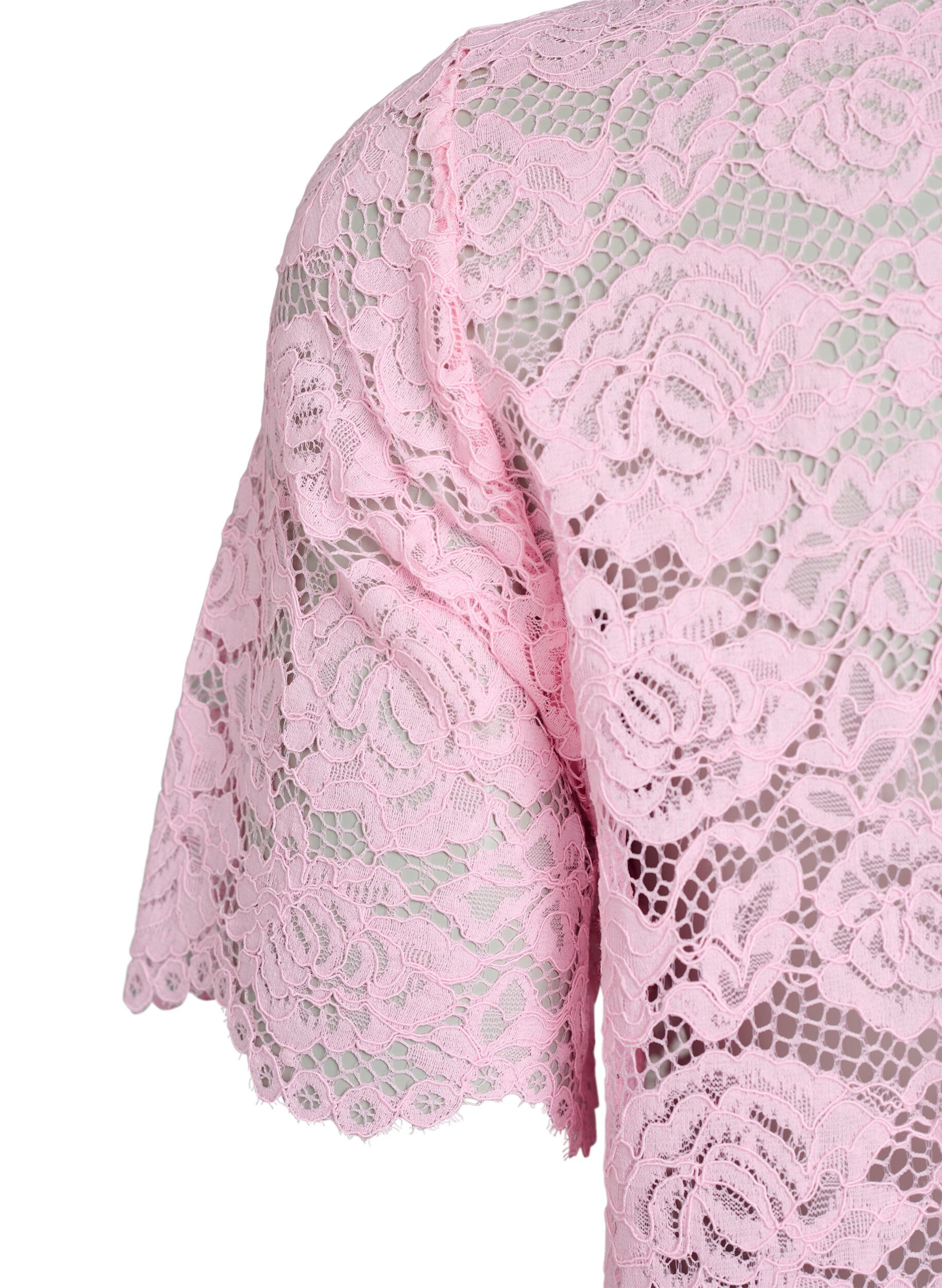 Zizzi Kanten shirt blouse met parelknopen, Roze, Packshot image number 3