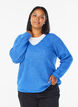 Gebreide blouse met V-hals en raglanmouwen, Blauw, Model image number 0