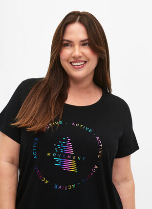 Sport-T-shirt met print, Black/Hologram logo, Model image number 2