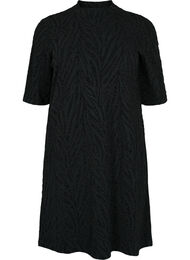 Gedessineerde jurk met glitter en korte mouwen, Black/Black Lurex