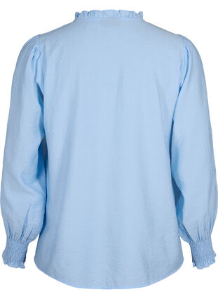 Blouse met ruches en broderie anglaise, Chambray Blue, Packshot image number 1
