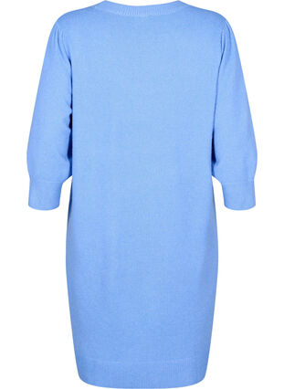 Gebreide jurk met 3/4 pofmouwen, Blue B. /White Mel., Packshot image number 1