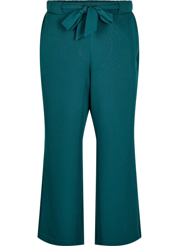 Luchtige broek met hoge taille en strikriem, Groen, Packshot image number 0