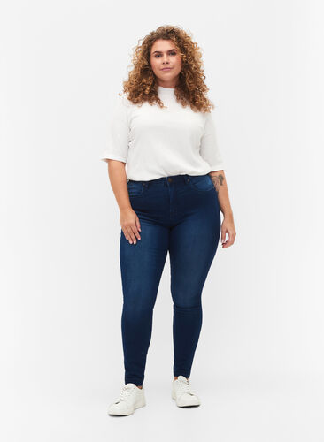 Super slim Amy jeans met hoge taille, Blue denim, Model image number 0