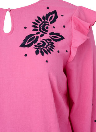 Katoenen blouse met borduursel en ruches, Pink P. w. Navy, Packshot image number 2