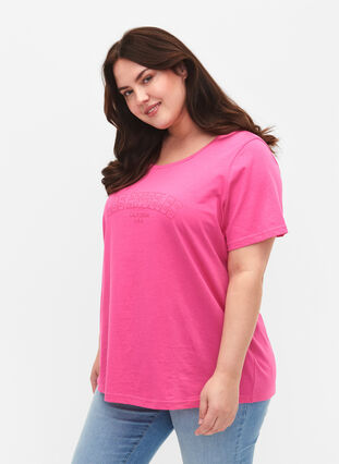 Katoenen t-shirt met tekstopdruk, Shocking Pink W. LOS, Model image number 0